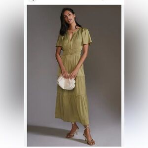 Elegant Anthropologie Olive Green Maxi Dress